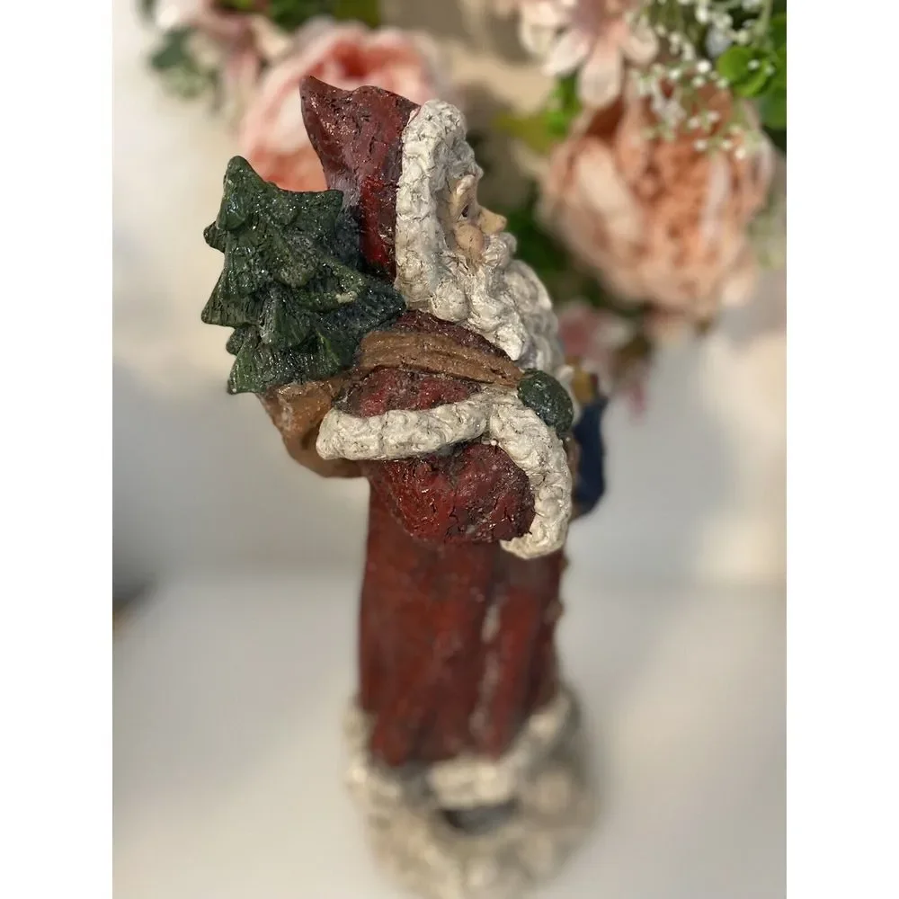 Vintage Santa Claus Statue With‎ Bag Of Toys And Tree Resin 10